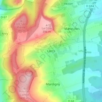 Mapa topográfico Lorry, altitud, relieve