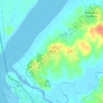 Mapa topográfico La Rábida, altitud, relieve