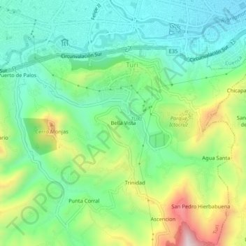 Mapa topográfico Bella Vista, altitud, relieve