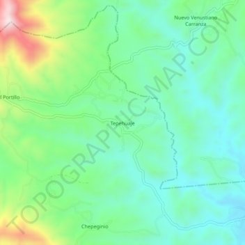 Mapa topográfico Tepehuaje, altitud, relieve