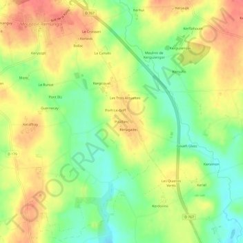 Mapa topográfico Poulfanc, altitud, relieve
