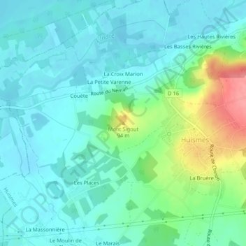 Mapa topográfico Mont Sigout, altitud, relieve