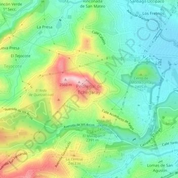 Mapa topográfico Pedregal de Echegaray, altitud, relieve