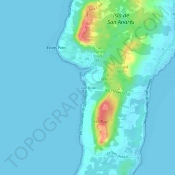 Mapa topográfico Cove Road, altitud, relieve