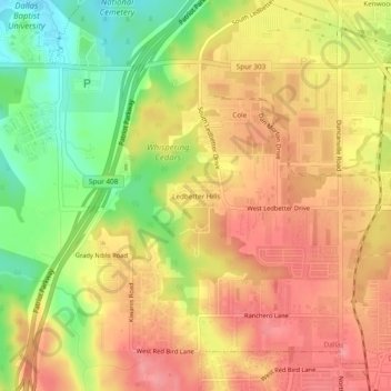 Mapa topográfico Ledbetter Hills, altitud, relieve