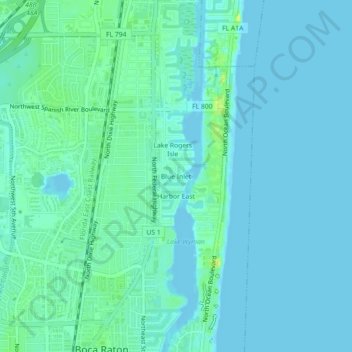 Mapa topográfico Blue Inlet, altitud, relieve