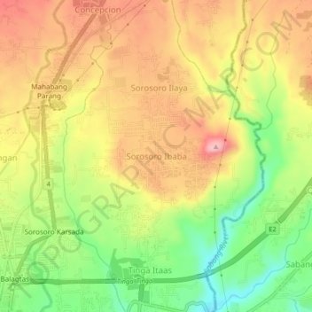 Mapa topográfico Sorosoro Ibaba, altitud, relieve