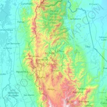 Mapa topográfico Teorama, altitud, relieve