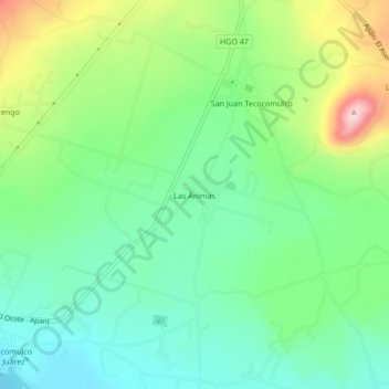 Mapa topográfico Las Ánimas, altitud, relieve