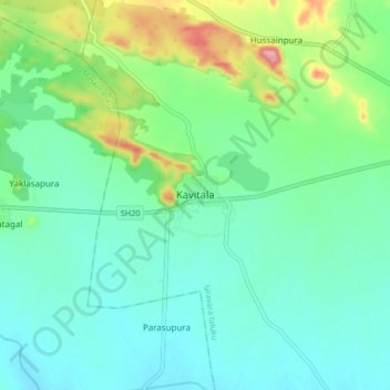 Mapa topográfico Kavitala, altitud, relieve