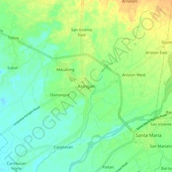 Mapa topográfico Asingan, altitud, relieve