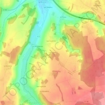Mapa topográfico Les Sables, altitud, relieve
