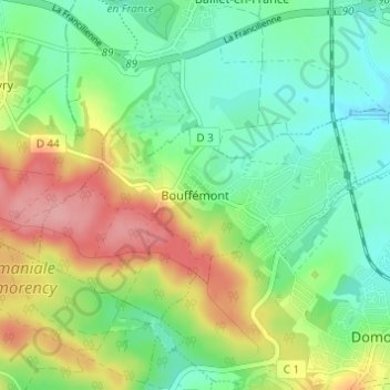 Mapa topográfico Bouffémont, altitud, relieve