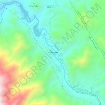 Mapa topográfico Tanammert, altitud, relieve