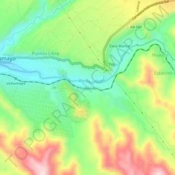 Mapa topográfico Tinajones, altitud, relieve