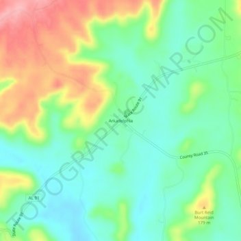 Mapa topográfico Arkadelphia, altitud, relieve