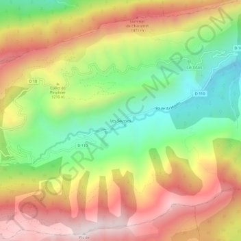 Mapa topográfico Les Sausses, altitud, relieve