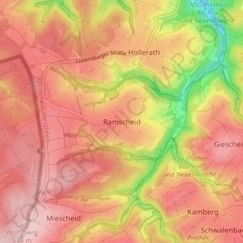 Mapa topográfico Ramscheid, altitud, relieve