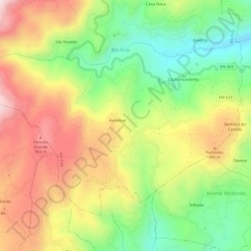 Mapa topográfico Laceiras, altitud, relieve