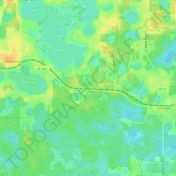 Mapa topográfico Crossley, altitud, relieve