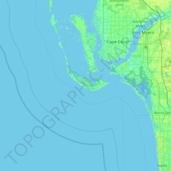 Mapa topográfico Sanibel Island, altitud, relieve