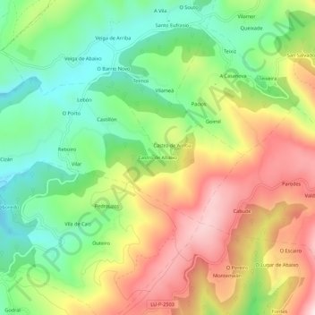 Mapa topográfico Castro de Abaixo, altitud, relieve