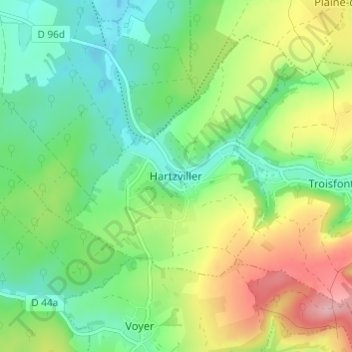 Mapa topográfico Hartzviller, altitud, relieve