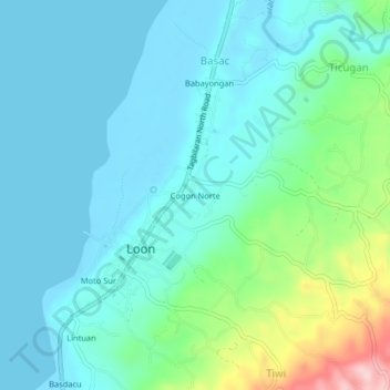 Mapa topográfico Cogon Norte, altitud, relieve