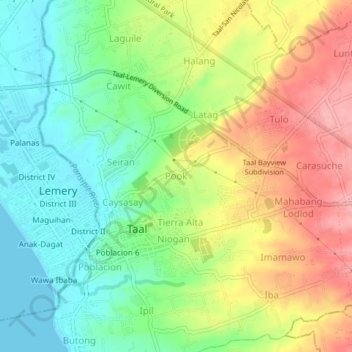 Mapa topográfico Pook, altitud, relieve