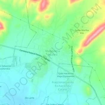Mapa topográfico Magdalena Apasco, altitud, relieve