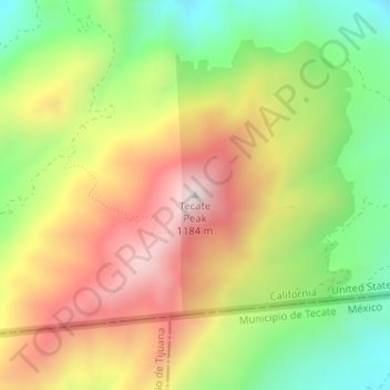Mapa topográfico Tecate Peak, altitud, relieve