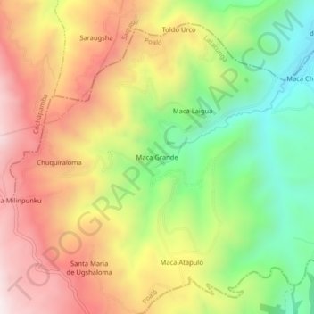 Mapa topográfico Maca Grande, altitud, relieve