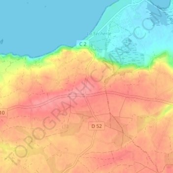 Mapa topográfico Lanrivan, altitud, relieve