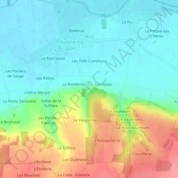 Mapa topográfico Château de Ronsard, altitud, relieve