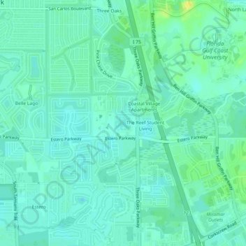 Mapa topográfico Estero Oaks, altitud, relieve