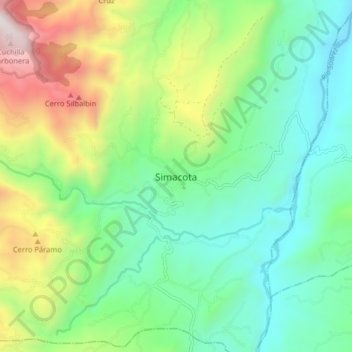 Mapa topográfico Simacota, altitud, relieve