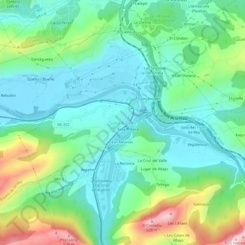 Mapa topográfico Soto de Ribera, altitud, relieve