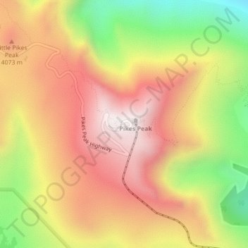 Mapa topográfico Pikes Peak, altitud, relieve