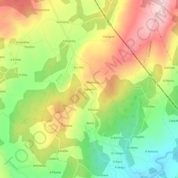 Mapa topográfico Esgueva, altitud, relieve