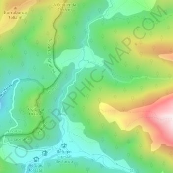 Mapa topográfico Zuriza, altitud, relieve