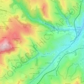 Mapa topográfico Les Flaches, altitud, relieve