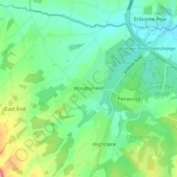 Mapa topográfico Woolton Hill, altitud, relieve