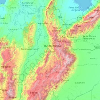 Mapa topográfico Santander, altitud, relieve
