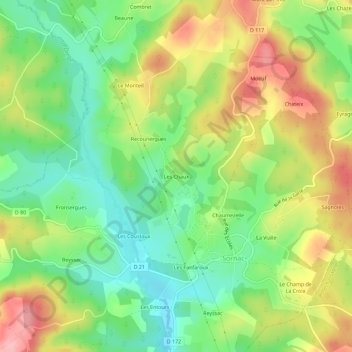 Mapa topográfico Les Chaux, altitud, relieve