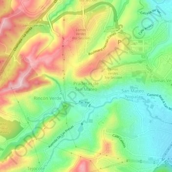 Mapa topográfico Praderas de San Mateo, altitud, relieve