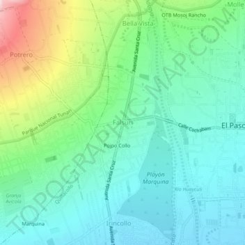 Mapa topográfico Falsuri, altitud, relieve