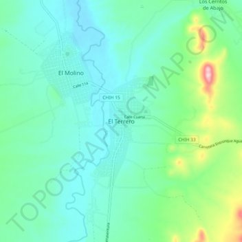 Mapa topográfico El Terrero, altitud, relieve