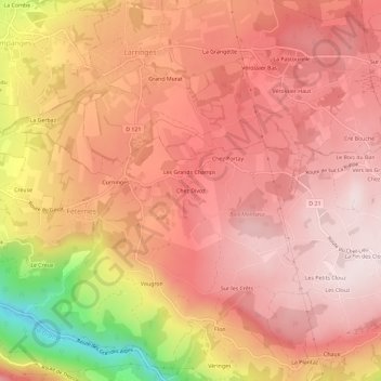 Mapa topográfico Chez Divoz, altitud, relieve