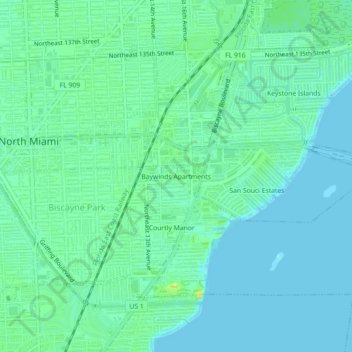 Mapa topográfico Baywinds Apartments, altitud, relieve