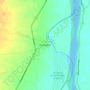 Mapa topográfico Ponedera, altitud, relieve